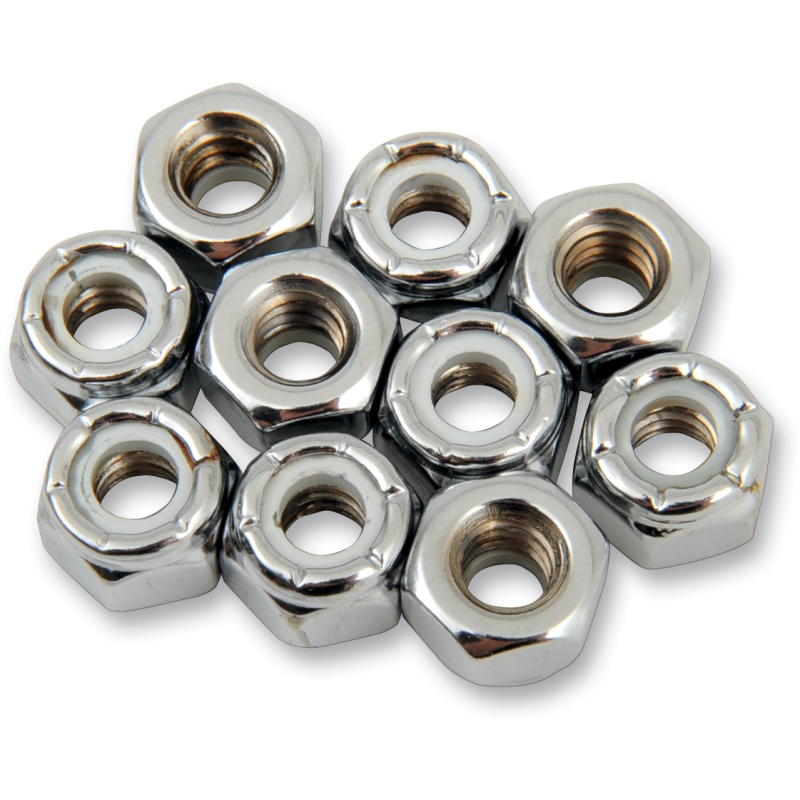 DRAG SPECIALTIES 1/4-20 NYLOCK HEX NUT(10) CYCHROME MPB273