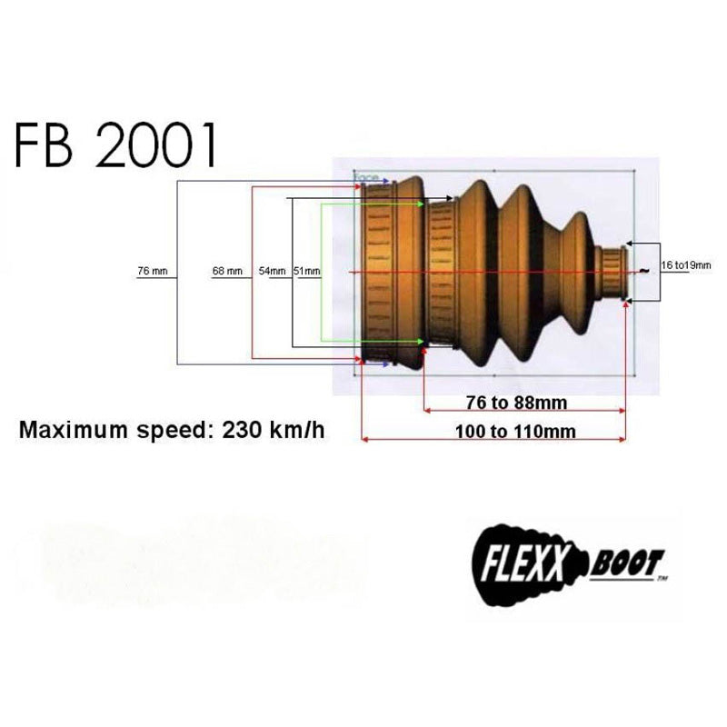 FLEXX BOOT UNIVERSAL CV BOOT ATV 16-19MM CLIPS GREASE FB2001