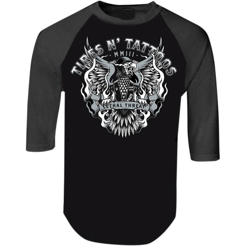 LETHAL THREAT TEE 3/4 TATEAGLE GY/BK LG LT20583L
