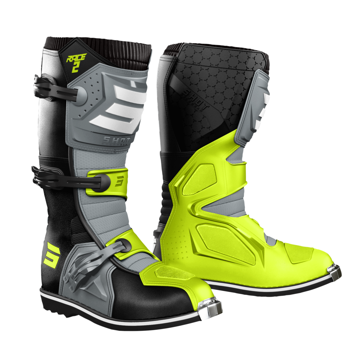 SHOT RACE 2 BOOTS BLK/GREY/NEON JAU 9 244-05216