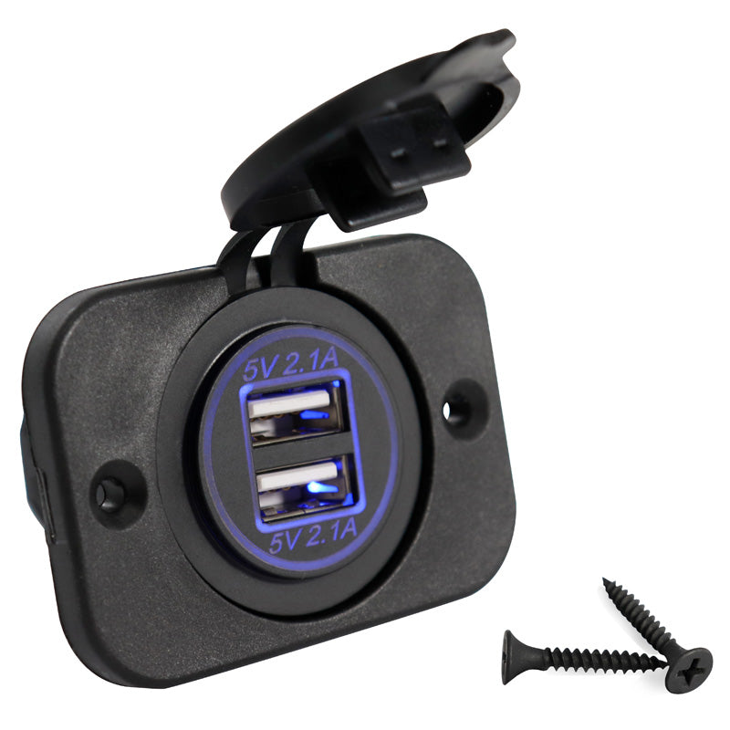 ITL USB CHARGER 2X2.1A W/ MOUNT PANEL BLUE LED 2600061