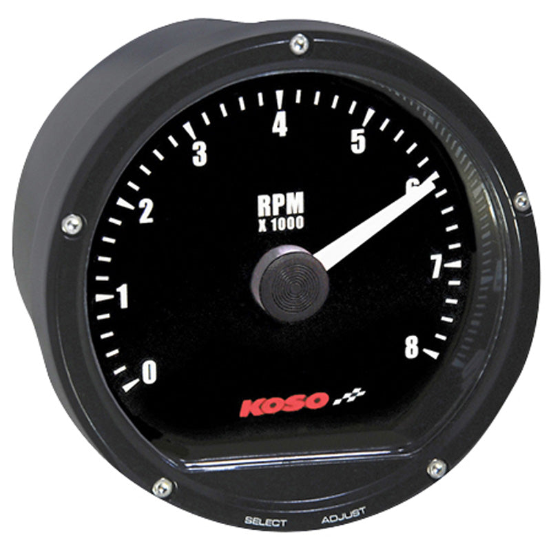 KOSO TNT-01R TACHOMETER BLACK FACE / BLACK CASING- H-D BA035112