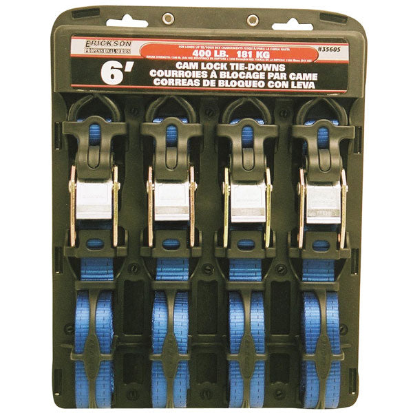 ERICKSON CAM LOCK TIE-DOWNS 4PK 1" X 6' 1200 LB. 35605