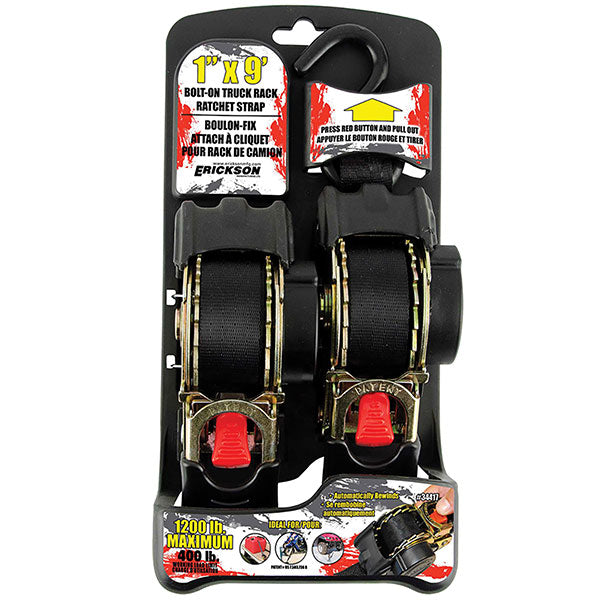 ERICKSON RETRACTABLE RATCHET TIE DOWNS 2PK 1"X9' 34417