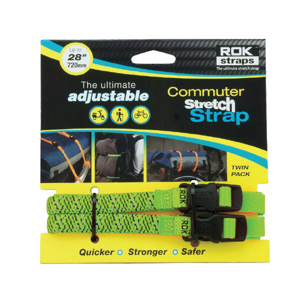 ROK SMALL COMMUTER STRETCH STRAPS 1/2 X 28" GREEN REFLECTIVE ROK00330
