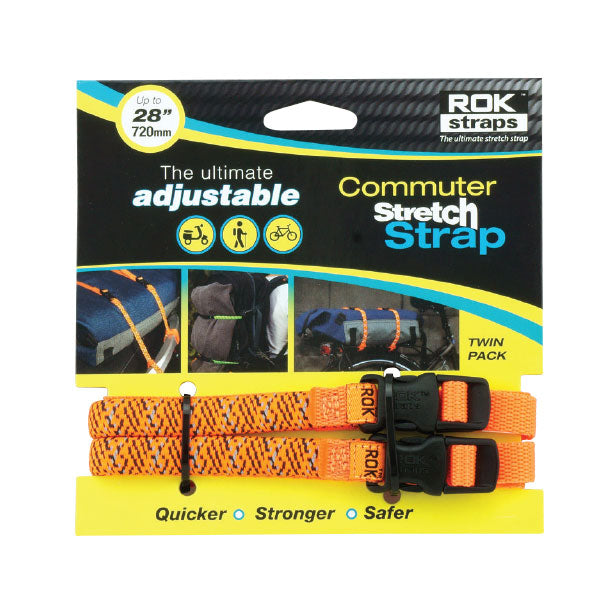ROK SMALL COMMUTER STRETCH STRAPS 1/2 X 28" ORANGE REFLECTIVE ROK00331