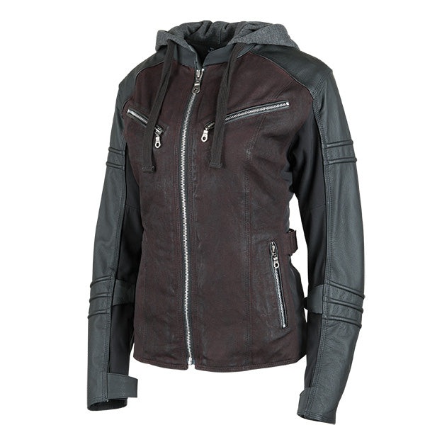 SPEED AND STRENGTH WOMEN'S STREET SAVVY LEATHER & WAXED CANVAS MOTO JACKET XS OXBLOOD 900015