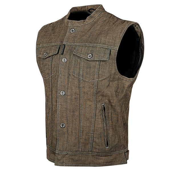 SPEED AND STRENGTH SOUL SHAKER DENIM MOTORCYCLE VEST SMALL - BROWN 870174