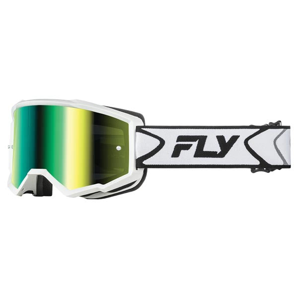 FLY RACING YOUTH ZONE GOGGLES WHITE/BLACK FRAME IRIDESCENT GREEN MIRROR LENS 37-51534Y