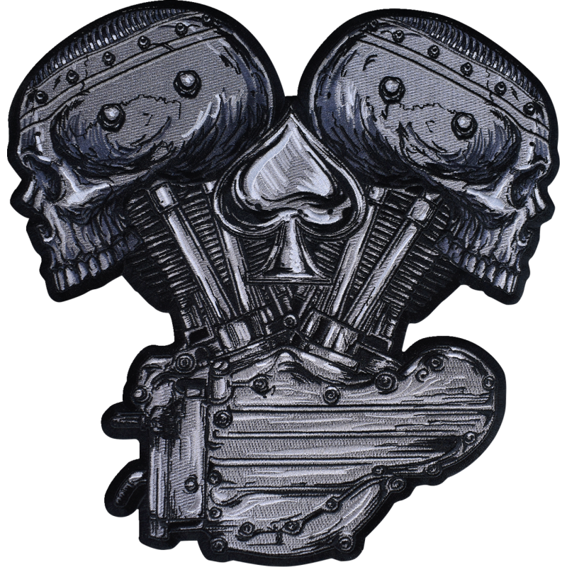 LETHAL THREAT METAL AND MAYHEM V-TWIN SKULL EMBROIDERED PATCH - LARGE LT30247