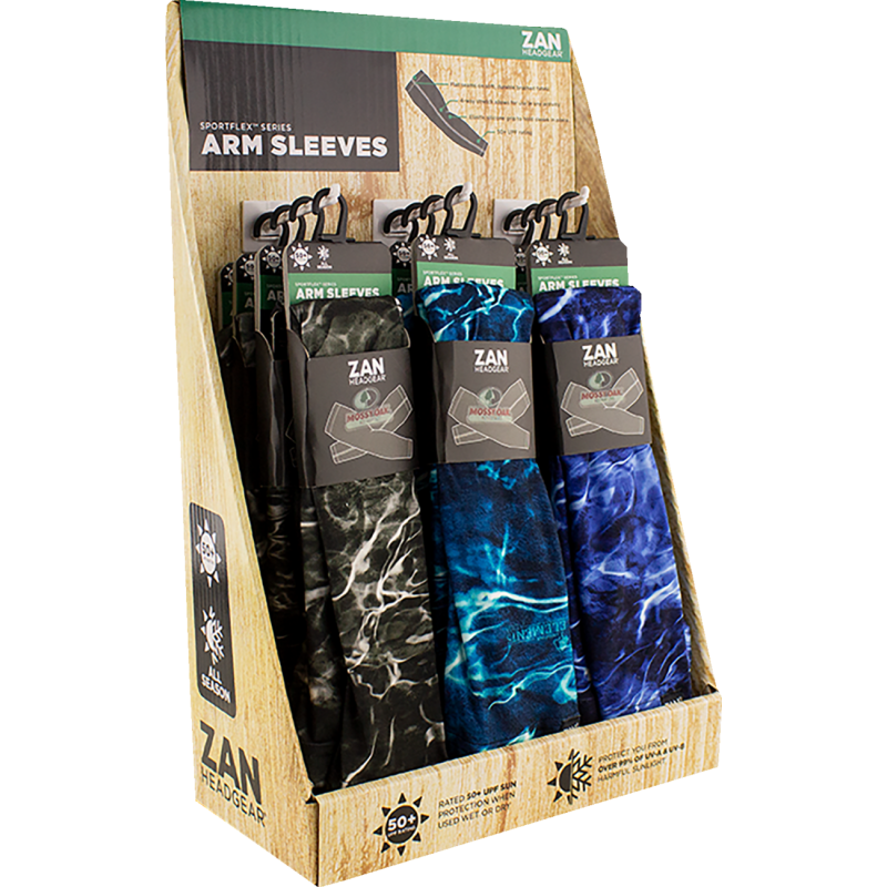 ZAN HEADGEAR ZAN SPORTFLEX SLEEVE DISPLAY MOSSY OAK FISHING 12 PK DISPF-ZASSFMOF