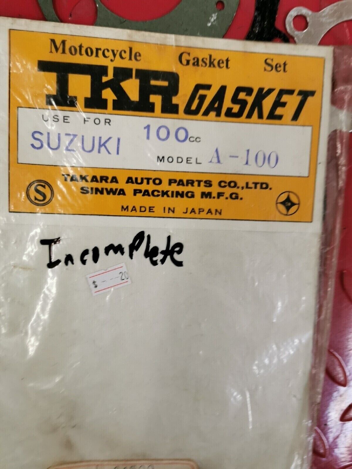 NOS SUZUKI A100 INCOMPLETE GASKET SET 61509 S14
