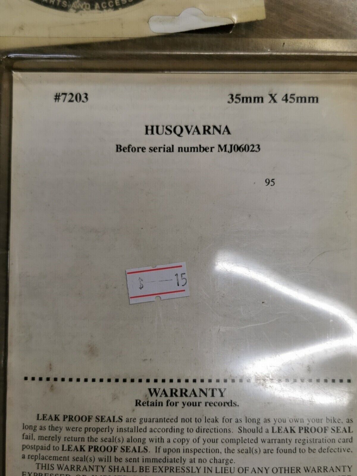 NOS LEAK PROOF HUSQVARNA MJ06023 FORK SEALS 7203 J18