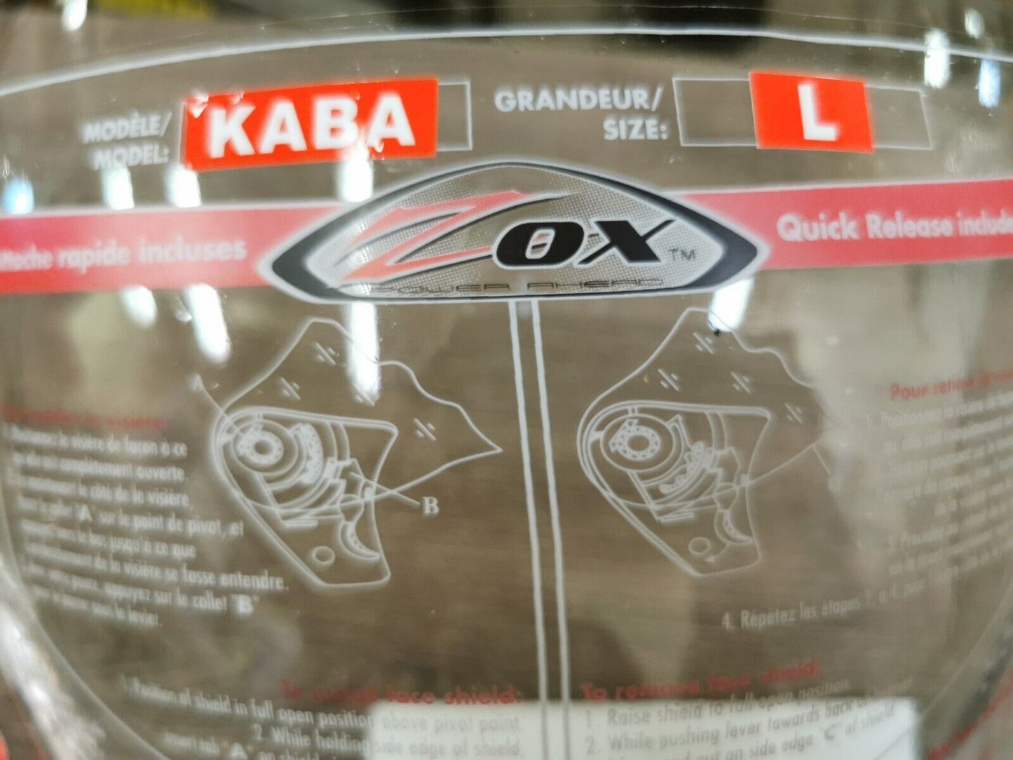 NOS ZOX Full Face Shield MODEL KABA SIZE LARGE  86-90007 J37