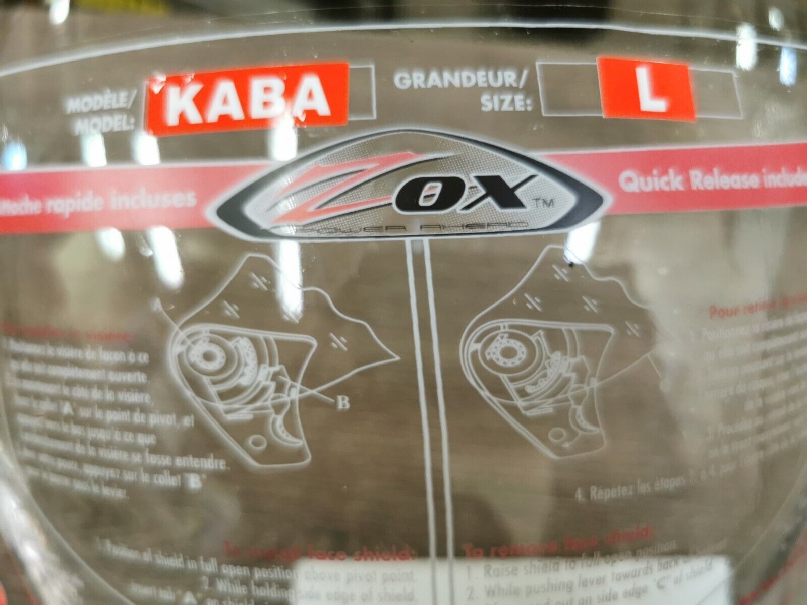 NOS ZOX Full Face Shield MODEL KABA SIZE LARGE  86-90007 J37
