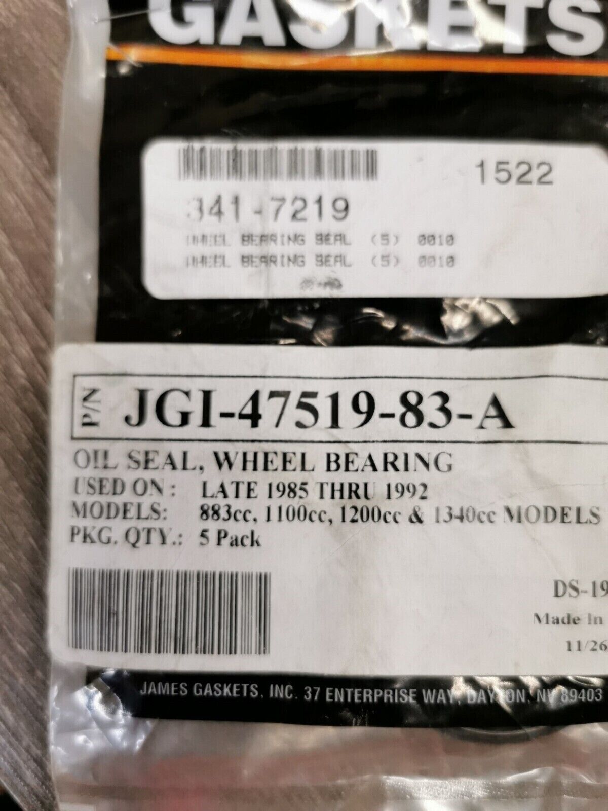 NOS GEMUIME HARLEY DAVIDSON 1200 WHEEL BEARING OIL SEAL JGI-47519-83-A2 J26