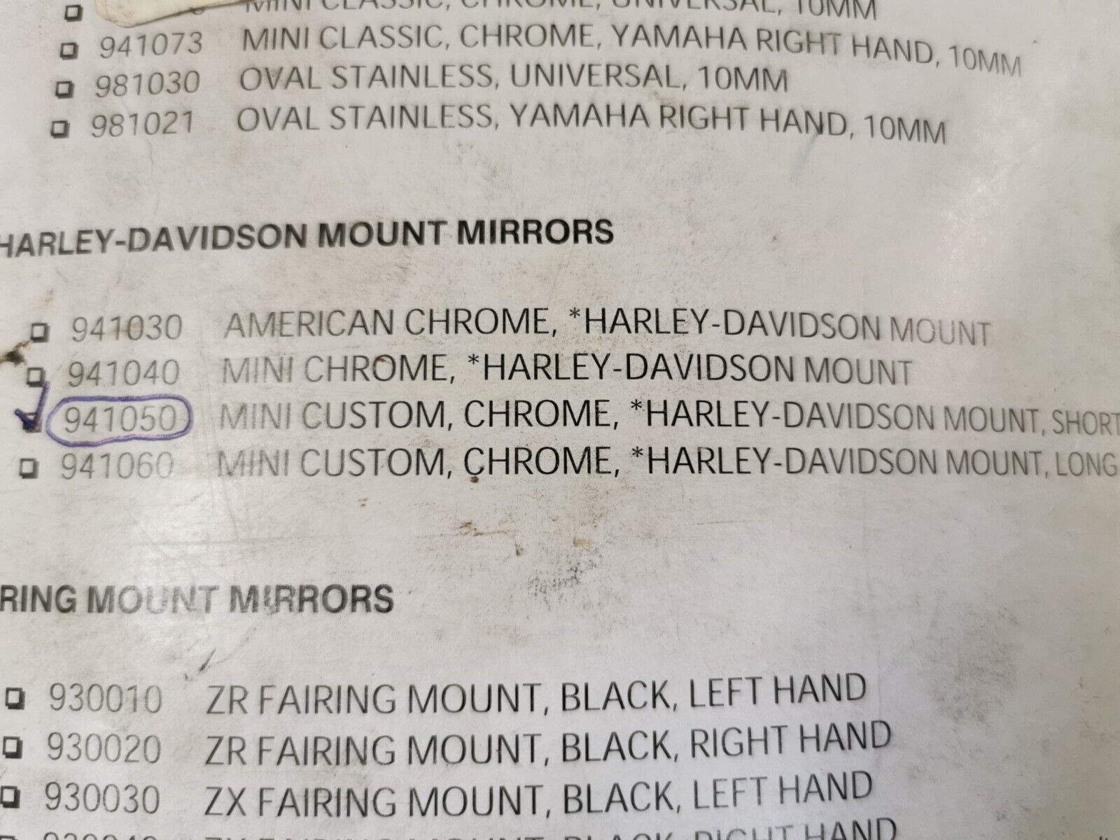 NOS KEN SEAN HARLEY-DAVIDSON MOUNT Mini American Mirror 5in. 941050 J32