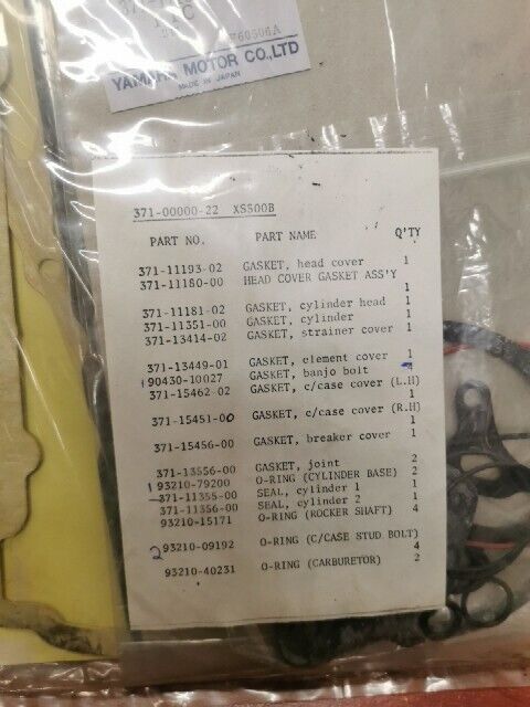 NOS Yamaha 1975 XS500 INCOMPLETE GASKET KIT 371-00000-22-00 371-00000-21-00 Y133