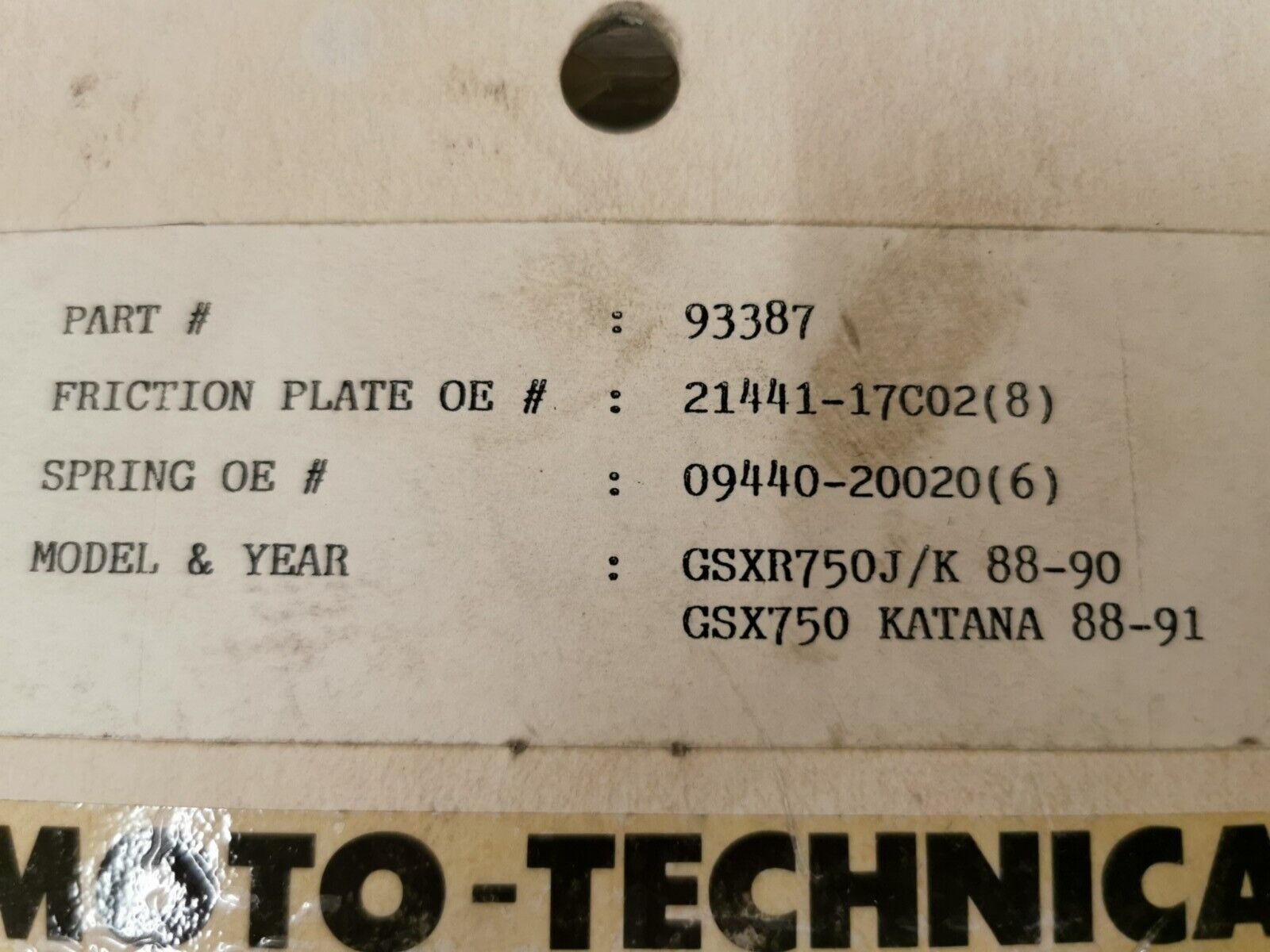 NOS MOTO-TECHNICA GSXR750J GSX750 1988 -1991 CLUTCH DISC SPRING SET 93387 J25