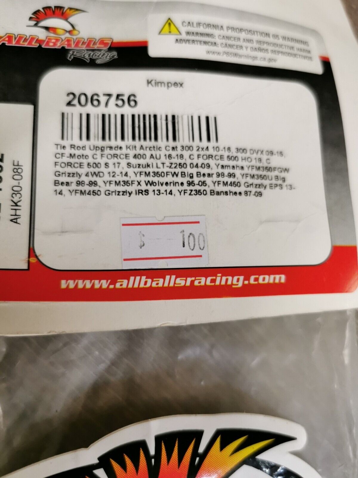 NOS ALL BALLS ARCTIC CAT 300 YFM350FGW YFM450 Tie Rod Upgrade Kit 52-1002 J50