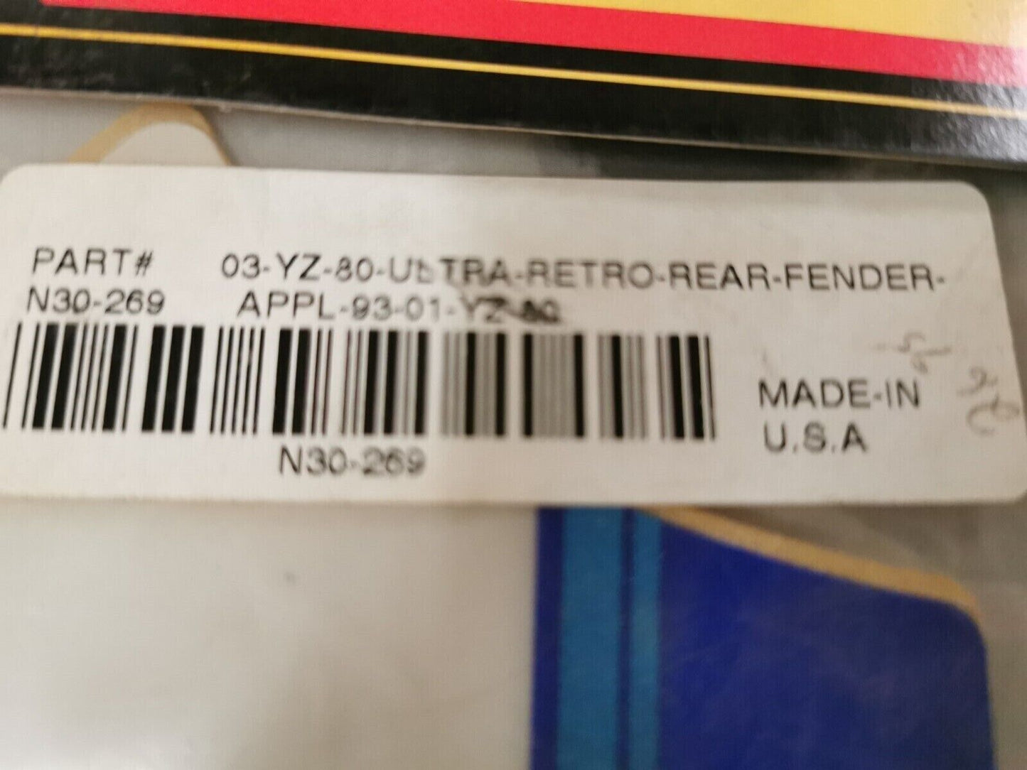 NOS N-STYLE YZ80 1993 - 2001 ULTRA RETRO REAR FENDER GRAPHIC STICKER N30-269 J45