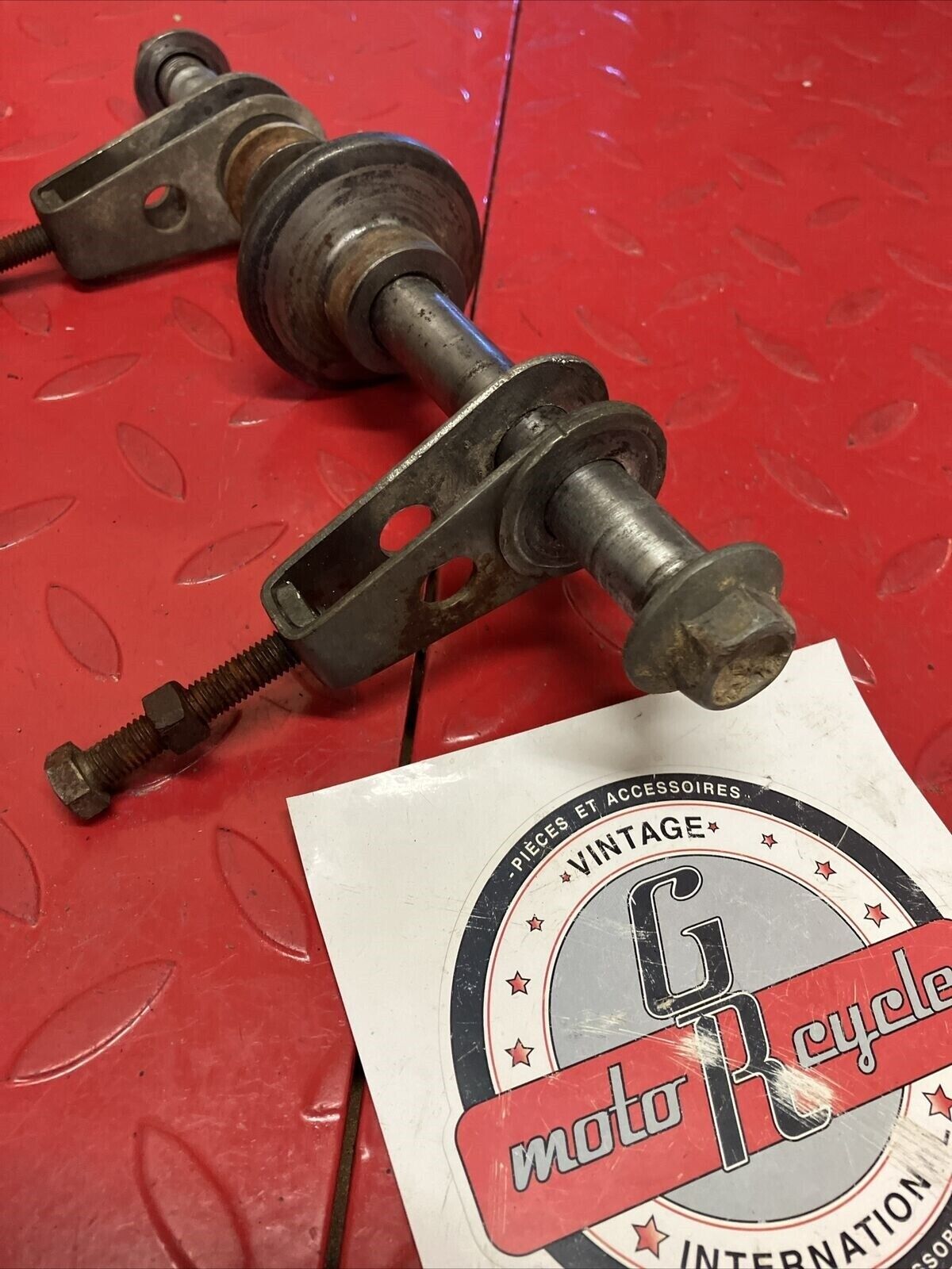 Kawasaki KX125 1980 rear wheel axle bolt shaft spacer collar chain adjuster