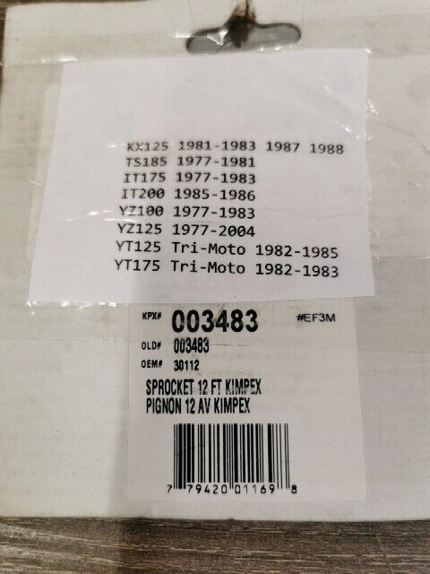 NOS KIMPEX KX125 TS185 IT175 IT200 YZ100 Front Drive Sprocket 12T 003483 J58