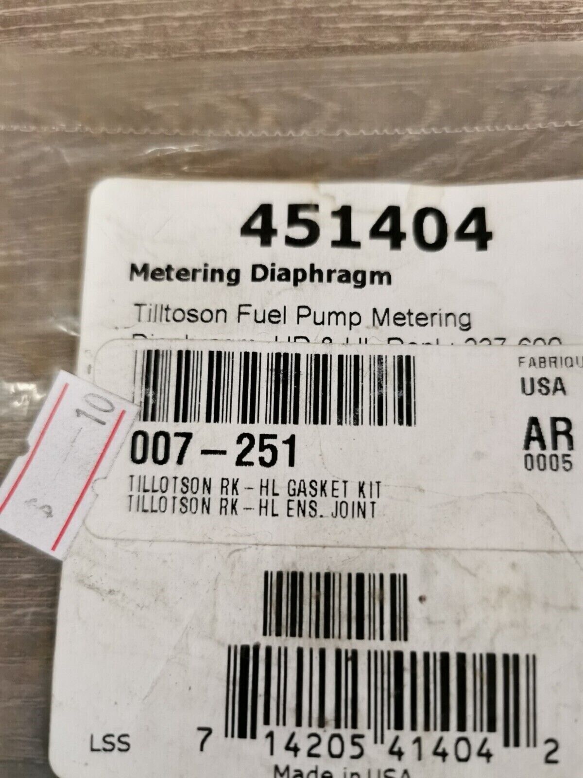 NOS  TILLTOSON HL GASKET KIT METERING DIAPHRAGM 451404 J45