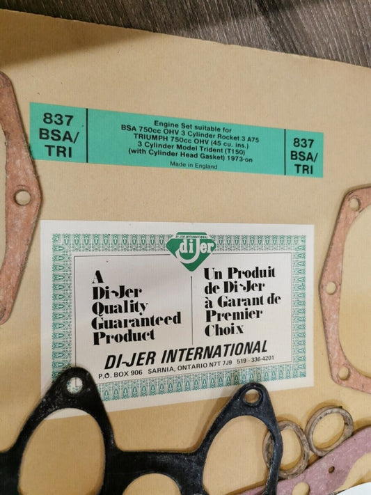 NOS DI-JER BSA TRIUMPH 750CC INCOMPLETE GASKET KIT SET 73-837 J47