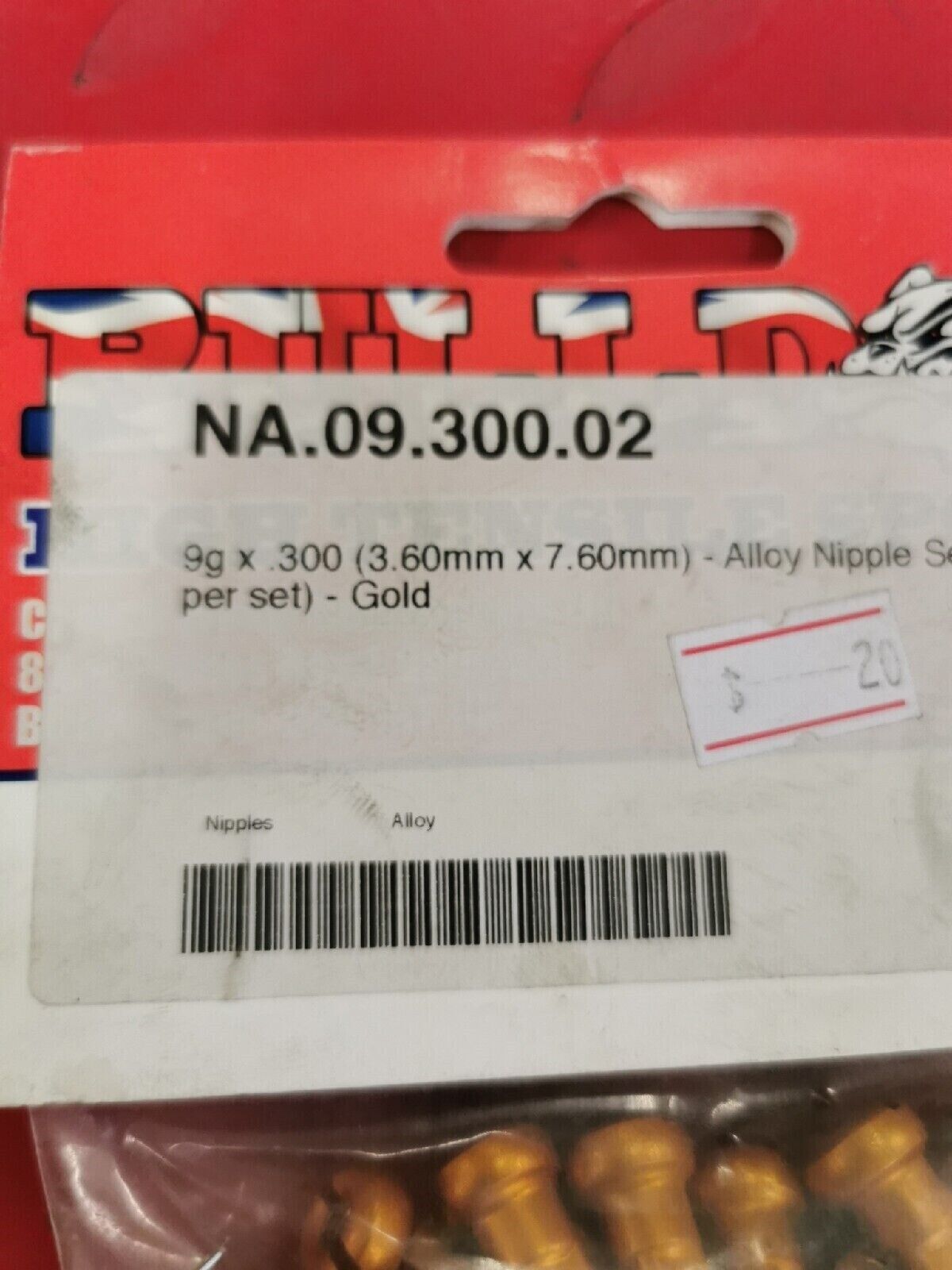 NOS BULLDOG 9GX300 (3.60MM X 7.60MM) NIPPLE SET GOLD NA.09.300.02 2B-112 J12