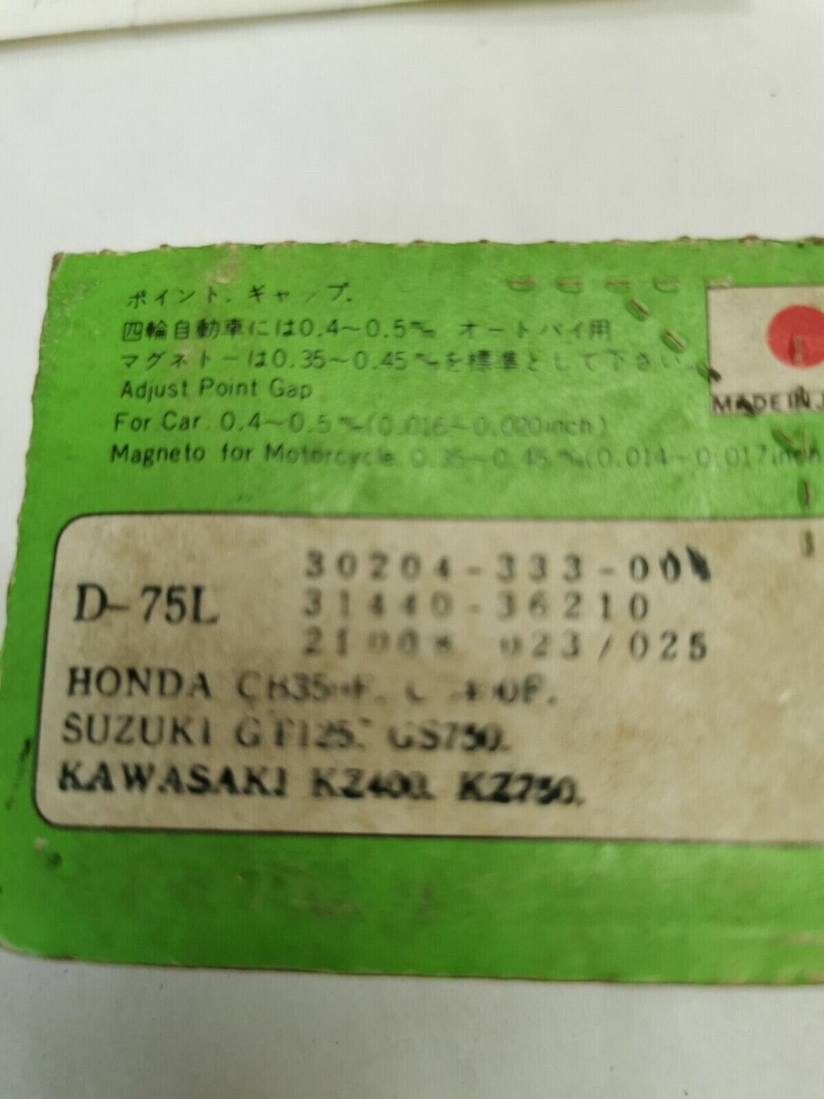 NOS FW GS750 GS550 CB350 KZ400 KZ750 POINT CONTACT D-75L J31