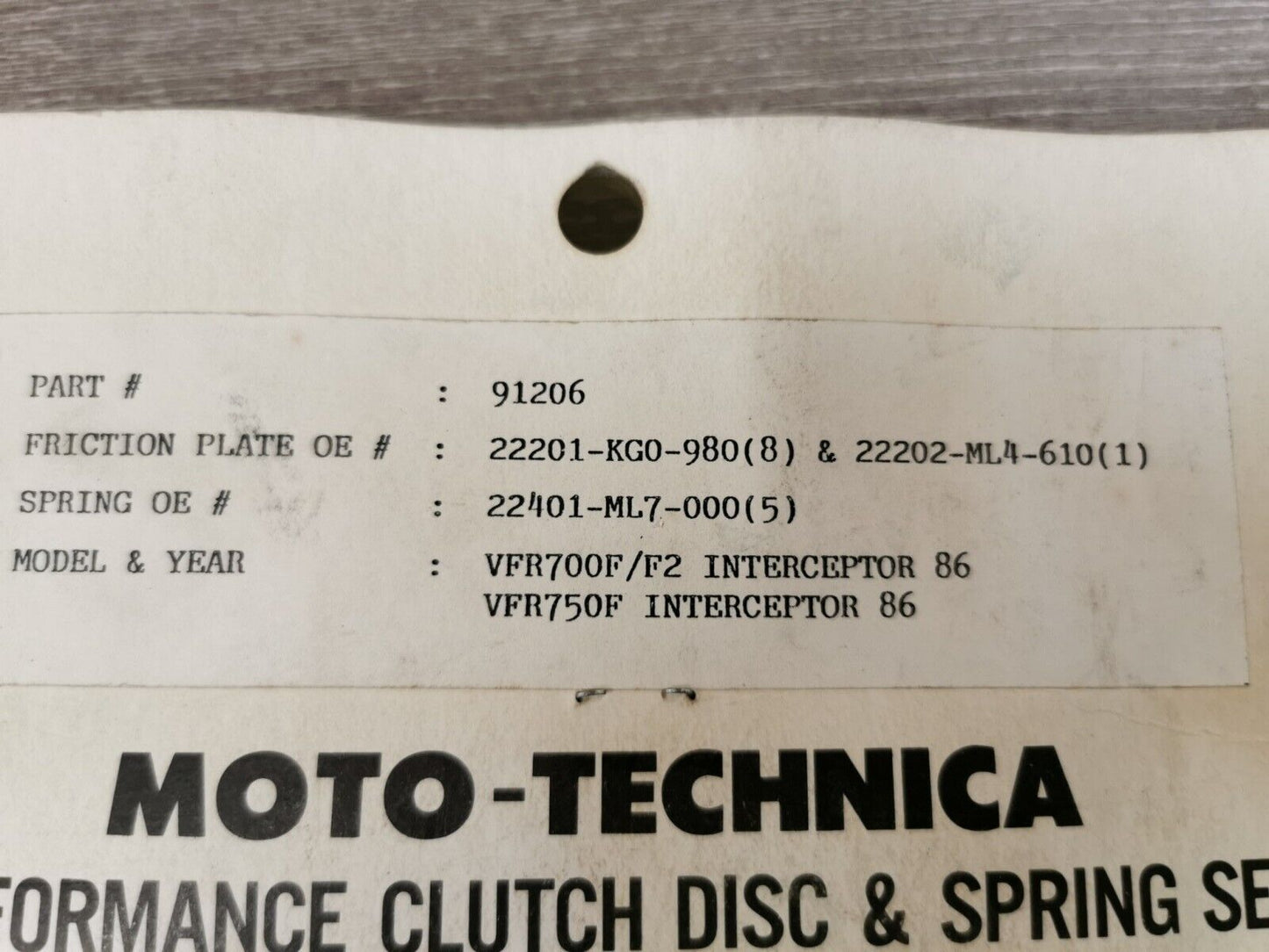 NOS MOTO-TECHNICA VFR700F VFR700F2 VFR750F 1986 CLUTCH DISC SPRING SET 91206 J25