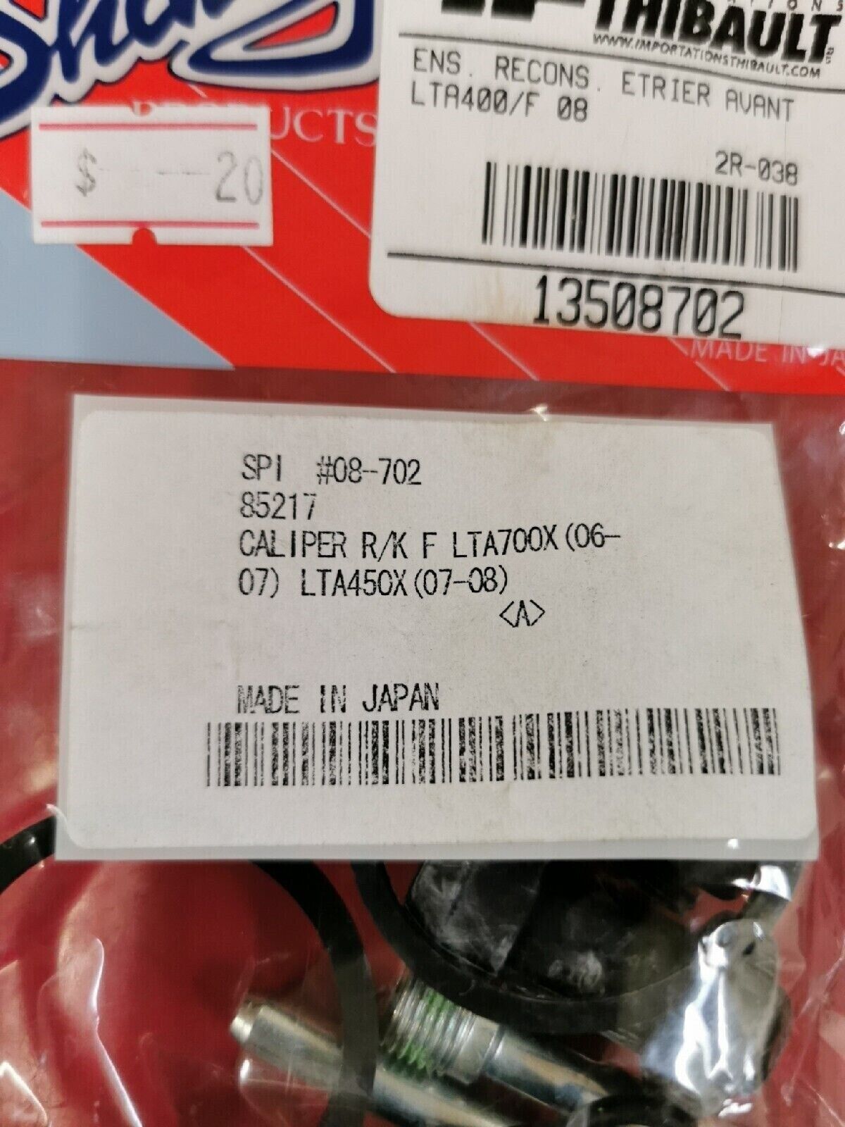 NOS SHINDY SUZUKI LTF400F 2007 2008 BRAKE CALIPER REBUILD KIT FRONT 08-702 J13