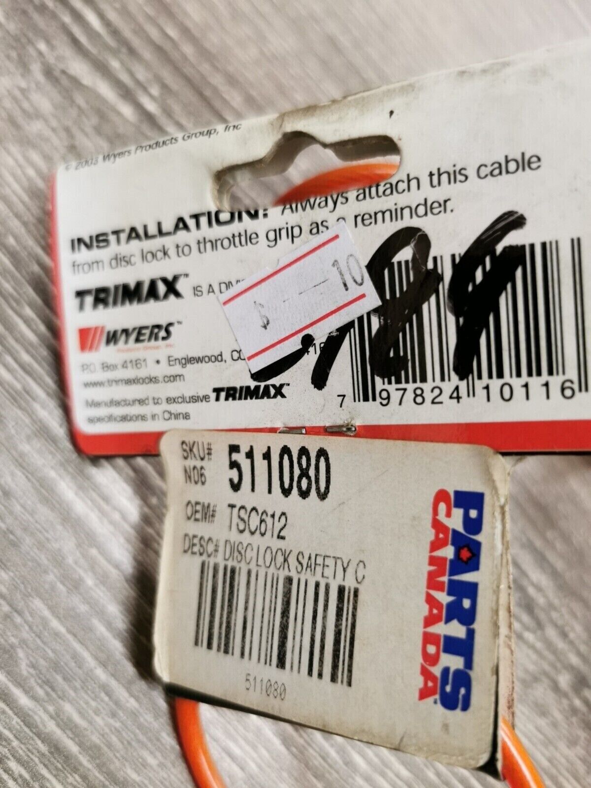 NOS TRIMAX Disc Lock Dual Loop Safety Cable 1/8 x 48 L TSC612 J34