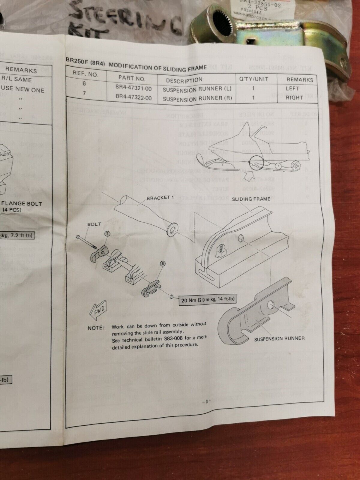 NOS Yamaha BR250F STEERING MODIF. KIT 90891-50026-00 SUB. 90891-50025-00 Y88