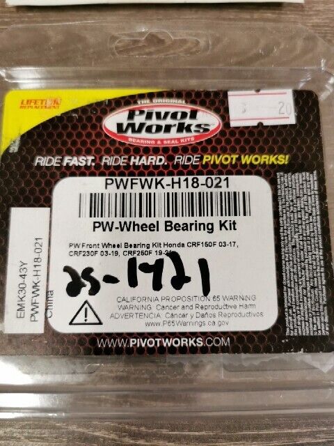 NOS PIVOT WORKS CRF150F CRF230F CRF250F WHEEL BEARING KIT PWFWK-H18-021 J53
