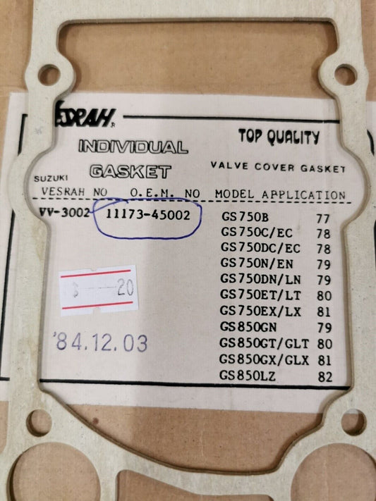 NOS VESRAH GS750B GS750C GS750N GS850GN HEAD COVER GASKET VV-3002 J46