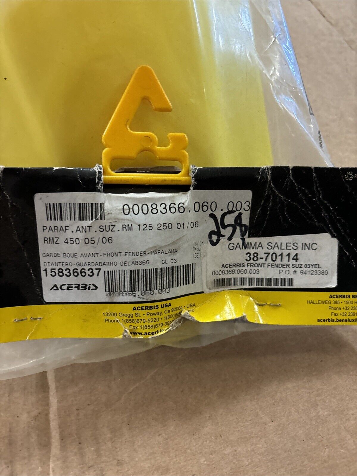 NOS ACERBIS RM125 RM250 FRONT FENDER YELLOW 15836637 8366