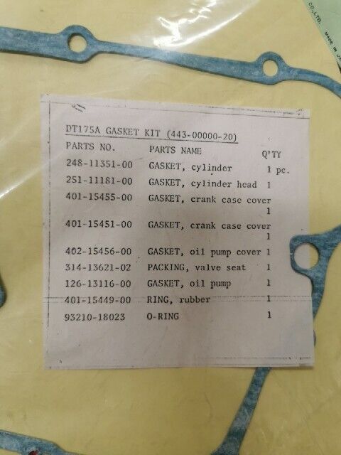 NOS Yamaha DT175 MX175 COMPLETE GASKET KIT 443-00000-20-00 443-00000-21-00 Y133