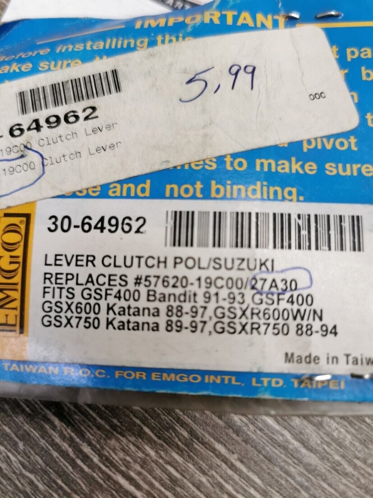 NOS EMGO KATANA GSX750F SV650 CLUTCH LEVER 30-64962 J34