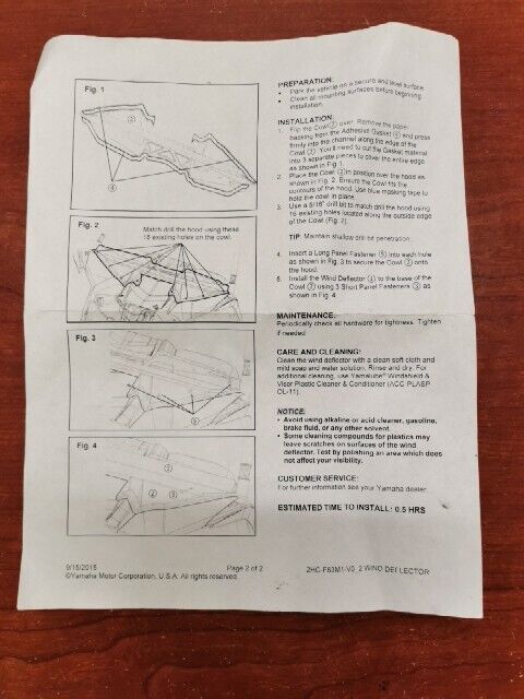NOS Yamaha 2016 - 2018 YXZ1000 WIND DEFLECTOR 2HC-F83M0-V0-00