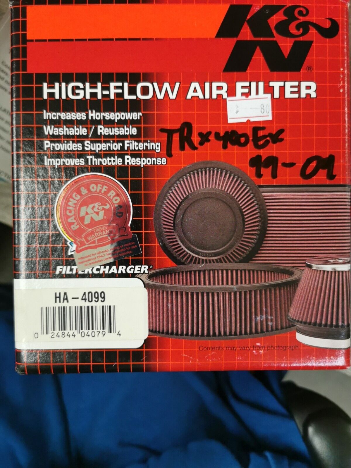 NOS K&N TRX400 1999 - 2009 HIGH FLOW AIR FILTER HA-4099 J21