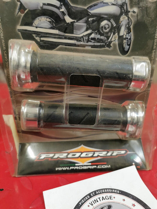 NOS PROGRIP CUSTOM GRIPS CHROMED BLACK 24/28 PG862 J11