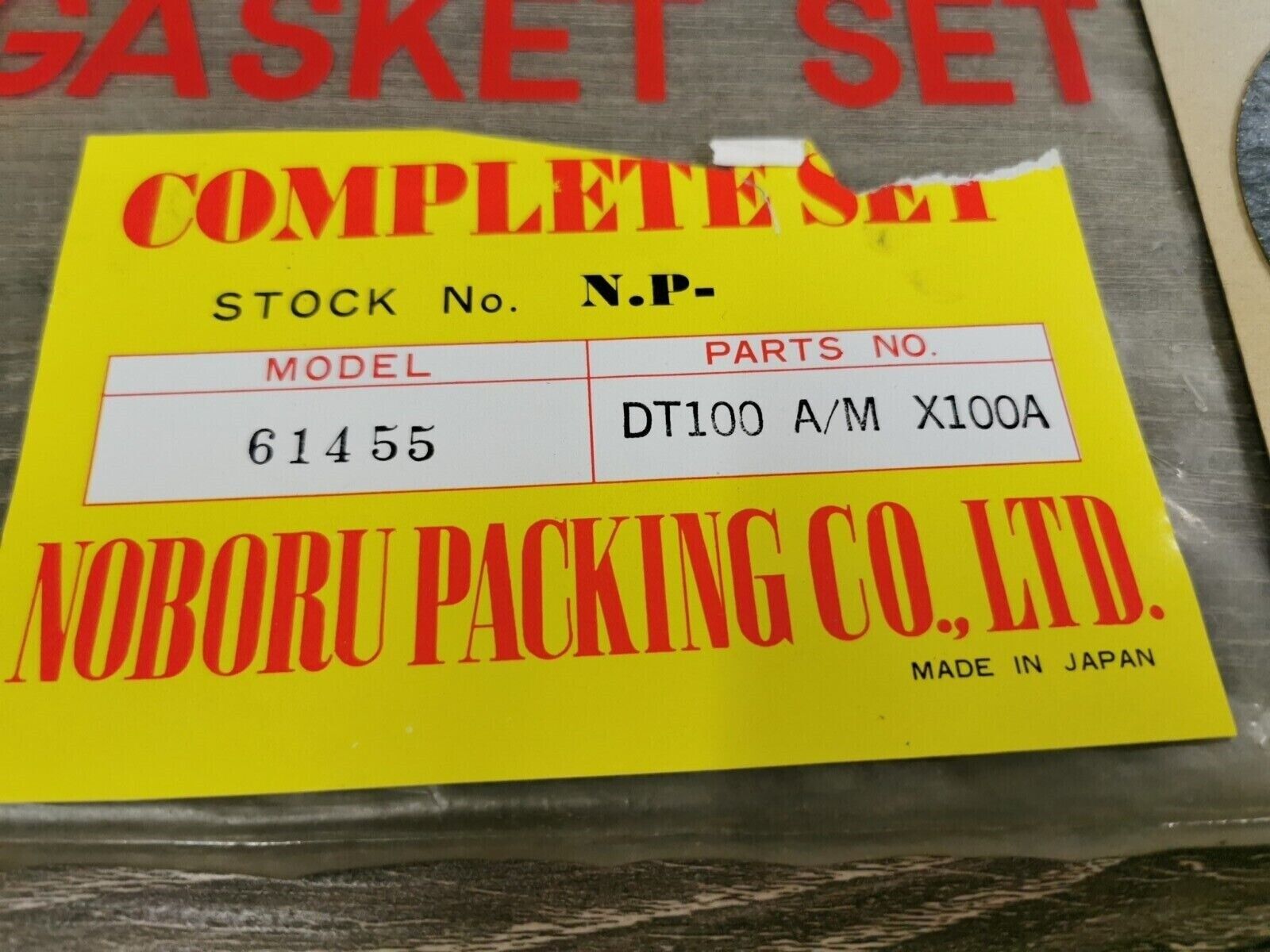 NOS NOBORU NP DT100 X100A INCOMPLETE  GASKET KIT SET MODEL 61455 J46
