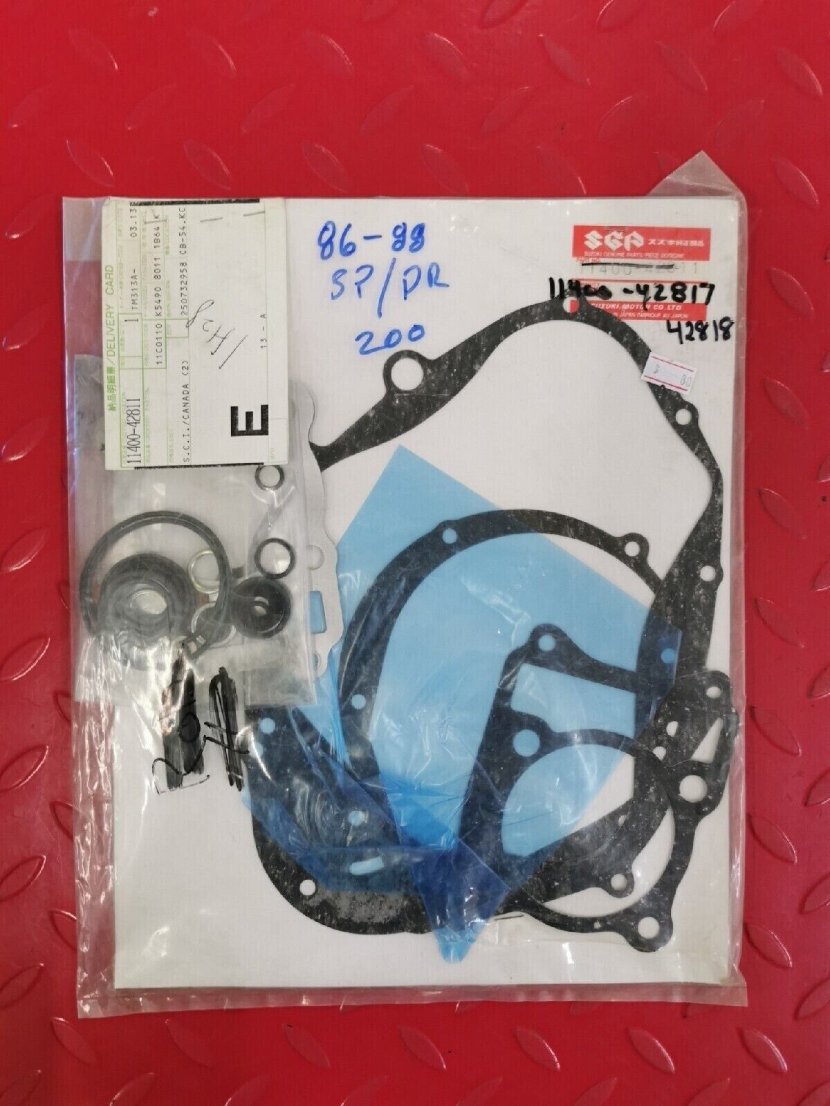 NOS SUZUKI DR200 SP200 1986 1987 1988 GASKET SET SUPERSEDED BY 11400-42818 S14