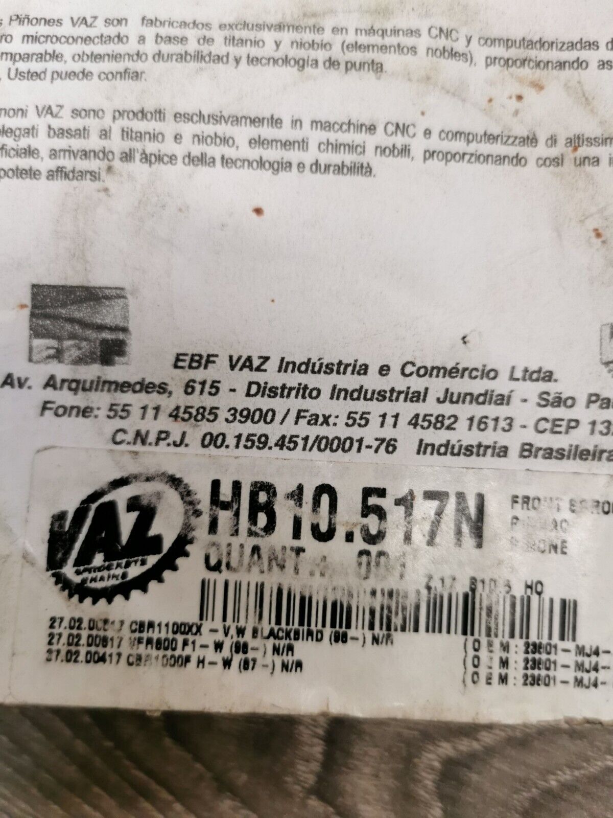 NOS VAZ HONDA VF1000R 1985 1986 SPROCKET DRIVE 17T HB10.517N J19