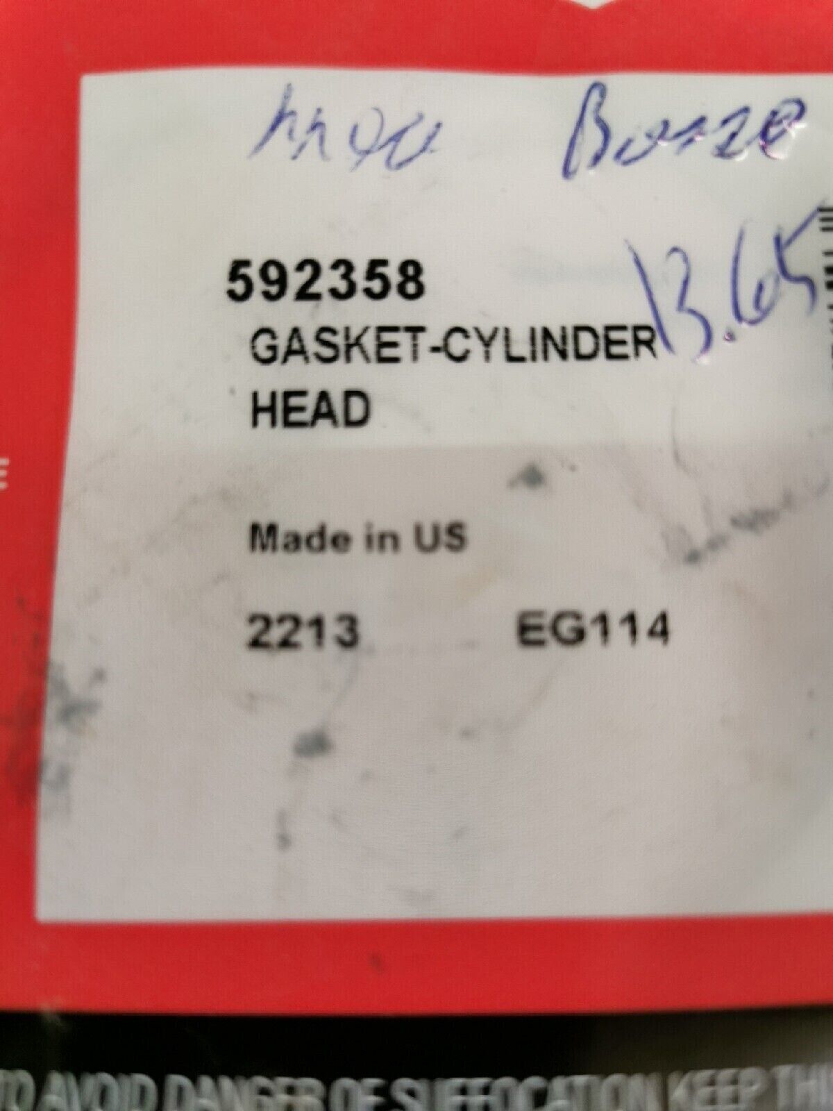 NOS Briggs & Stratton  Cylinder Head Gasket 592358   A3