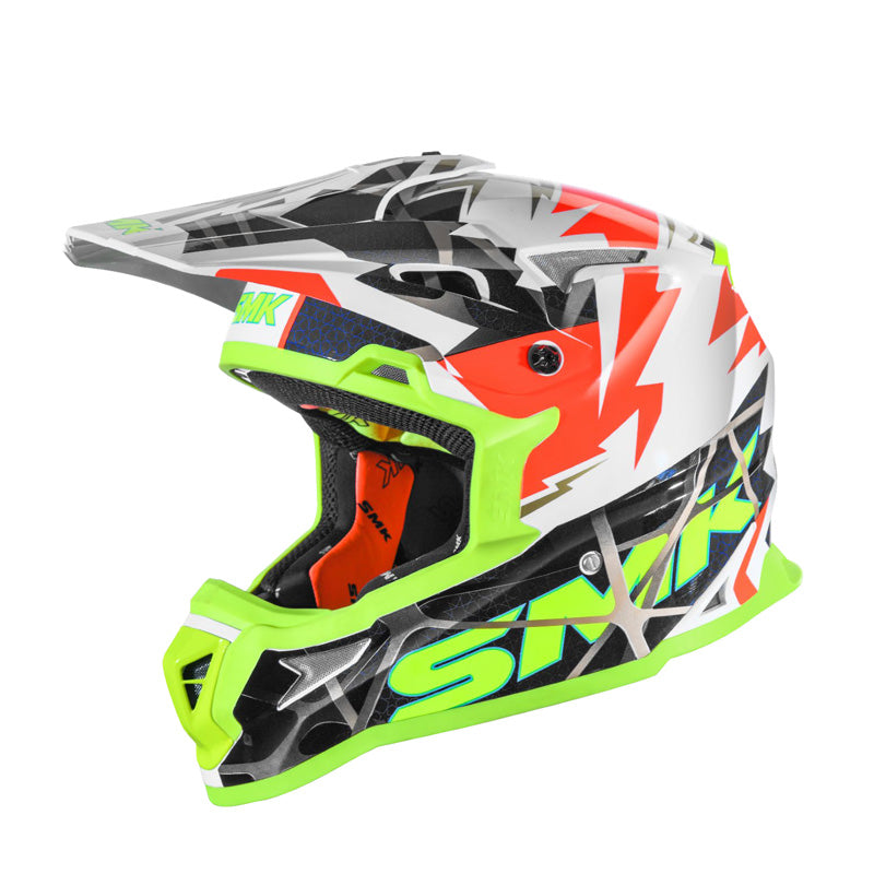 SMK HELMETS (L) ALLTERRA FULMINE GLO WHT/ORANGE/YEL DOT ECE LG 1000032007