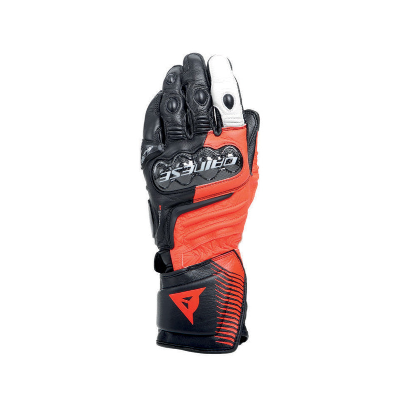 DAINESE CARBON 4 LONG LEATHER GLOVES BLK/FLUO-RED/WHT 1815957-W12-XS