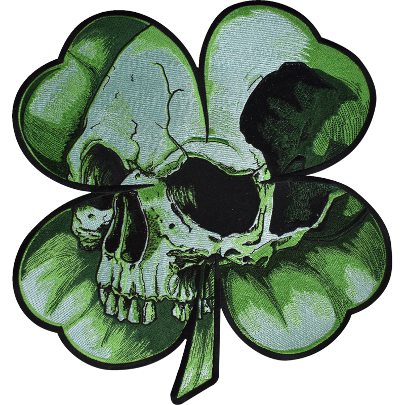LETHAL THREAT SHAMROCK CLOVER SKULL EMBROIDERED PATCH - LARGE LT30246